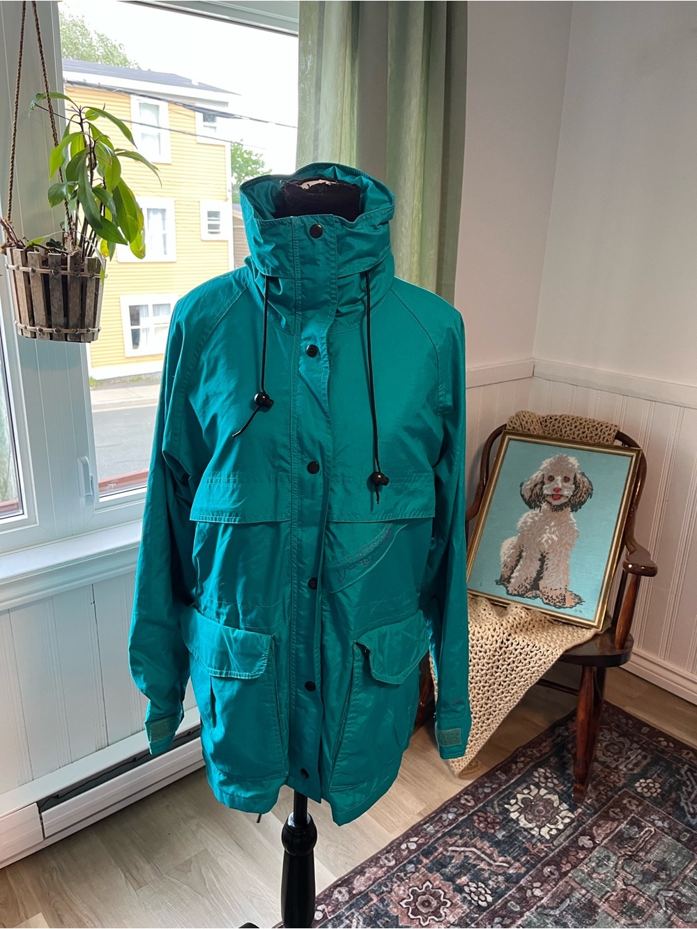 Women’s Vintage Jansport Teal Hooded Jacket Purple lining Comfy M